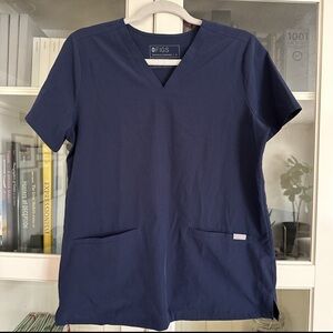Figs Navy Blue Scrub Top Small Polyester Spandex